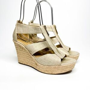 🍋 Michael Kors • Women’s Damita Platform Wedge Espadrilles Golden Beige Sz 9